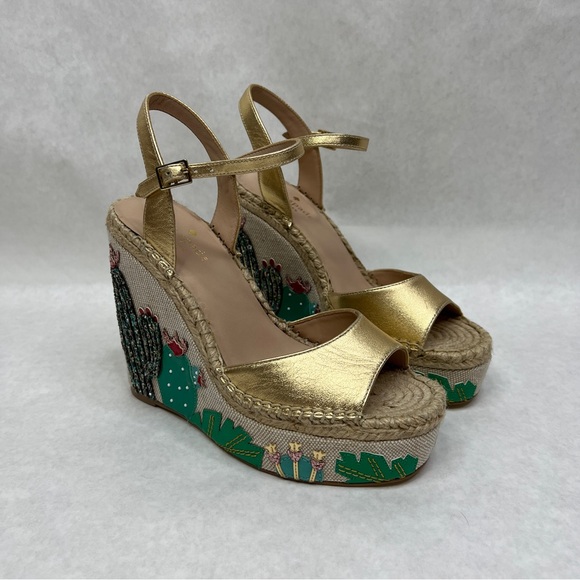 KATE SPADE Dallas Cactus Platform Wedge Sandals - Sz 7 - Picture 6 of 15